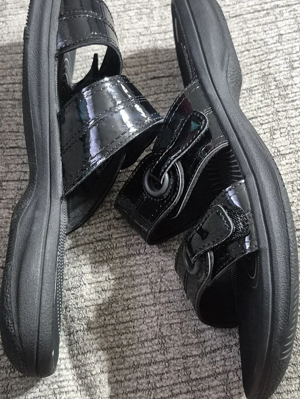 Clarks Black Patent Dual-Strap Womens Sandals
